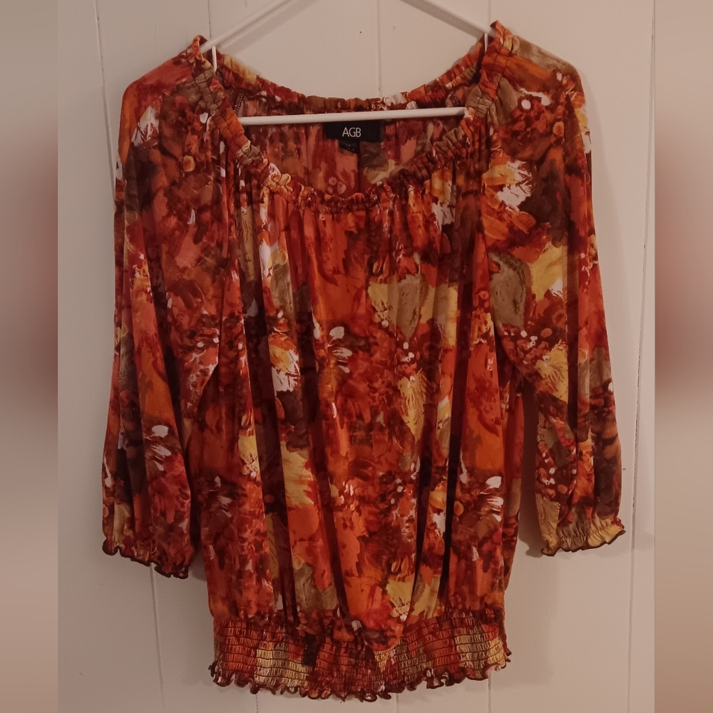 AGB Women's Autumn Floral Blouse - Orange and Brown